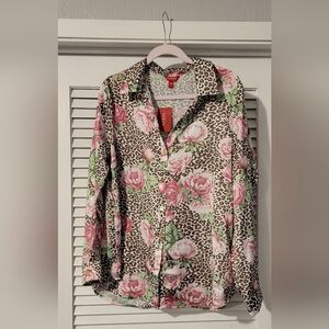 NWT Guess Pink Floral and Leopard Print Blouse